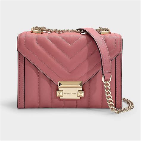 michael kors pink whitney large shoulder bag|michaelkhorsbeigecolorleatherquiltedlookchainandleatherstrap.